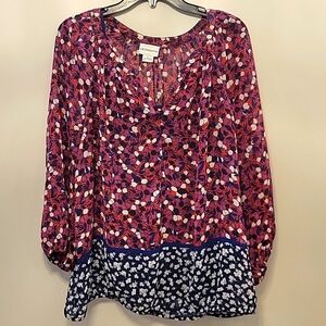 Liz Claiborne women's floral pattern blouse blue, purple red, & white. Size XL